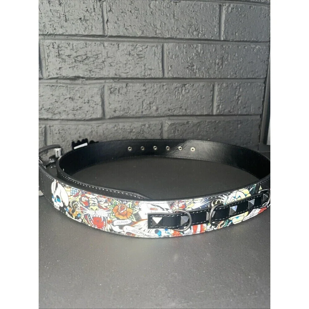 NWT ED HARDY studded skull belt Sz 36